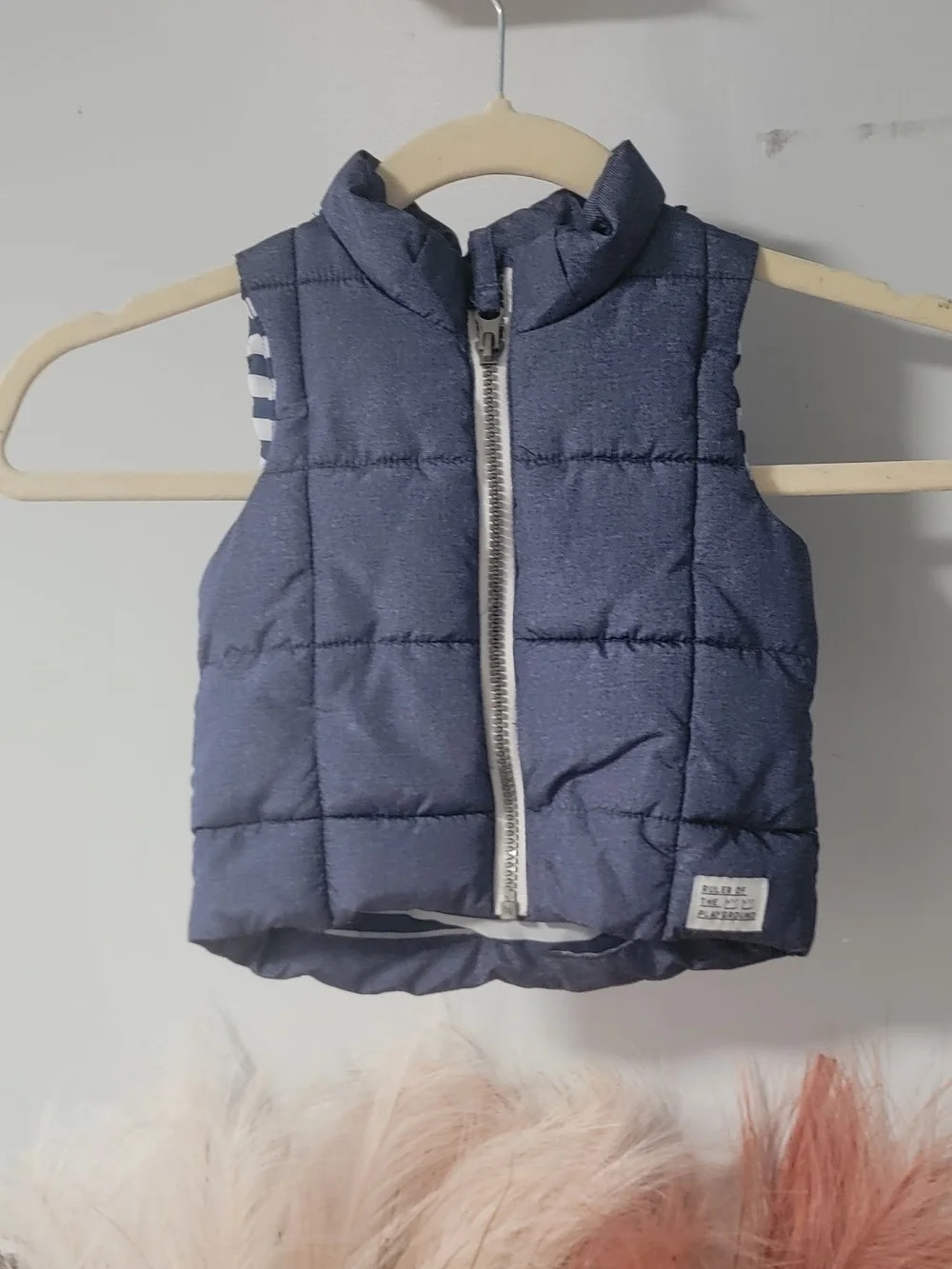 H&M Navy Quilted Puffer Vest with Silver Zipper